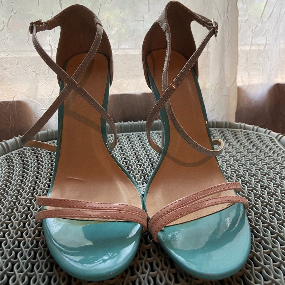 Y2K Teal and Light Gray Cross Strap Heels
